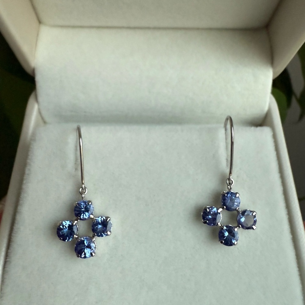 Platinum Tanzanite Flower Drop Earrings